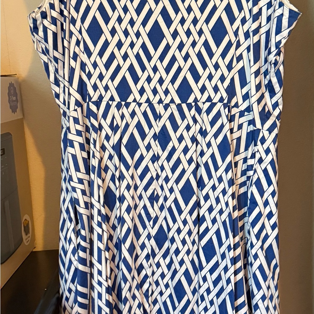 Lands' End Blue and White Geometric Knit Dress